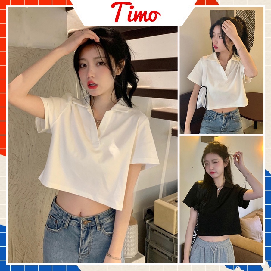 Áo croptop nữ ,Áo croptop, tay ngắn có cổ kiểu polo thời trang đẹp form rộng sexy cá tính thể thao màu trắng đen ACN002 | BigBuy360 - bigbuy360.vn