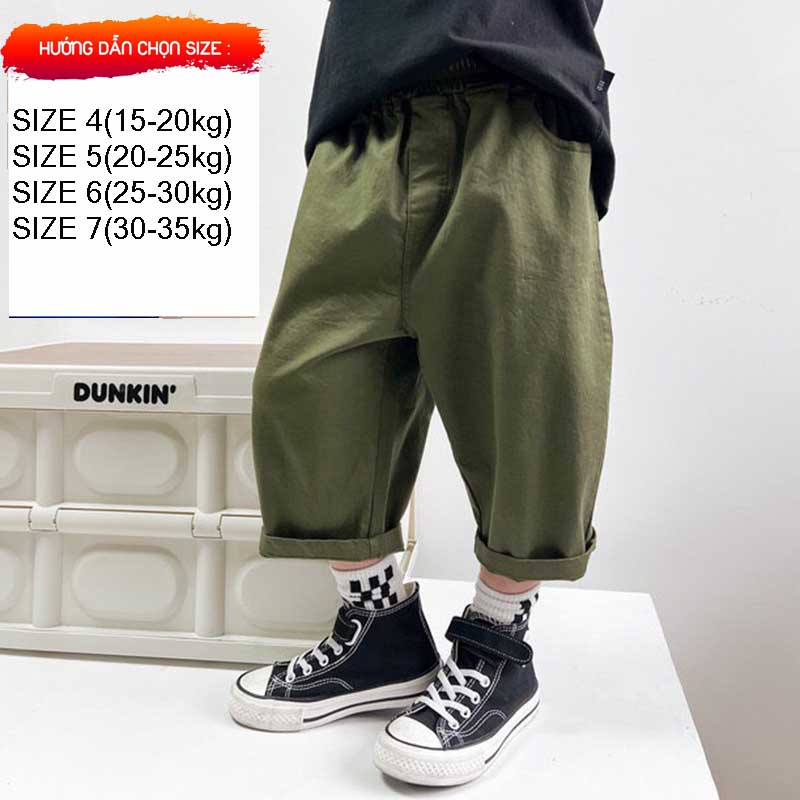 Quần kaki dài, quần dài cho bé kaki chất mềm cạp chun phong cách Hàn Quốc từ 15-35kg