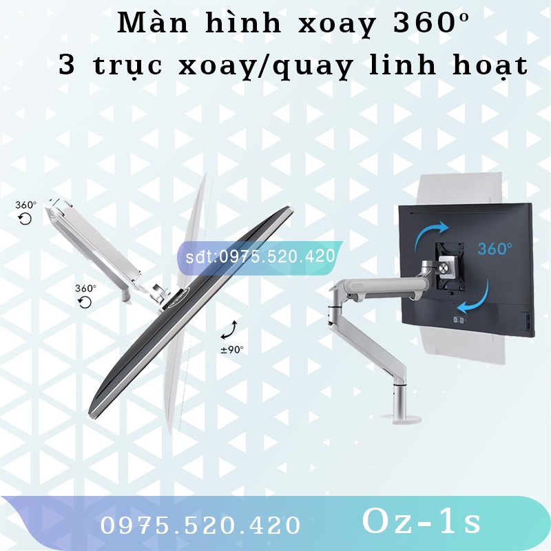 Oz-1S &quot;Giá treo màn hình máy tính&quot; kiêm &quot;Giá đỡ Laptop&quot; - Hợp kim nhôm [Màn hình 17-30inch] [Laptop 10-17inch]