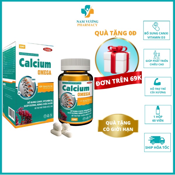 Calcium Omega - Bổ sung canxii, Vitamin D3, Giúp xương chắc khoẻ, Hỗ trợ phát triển chiều cao - 1 Hộp  60 viên