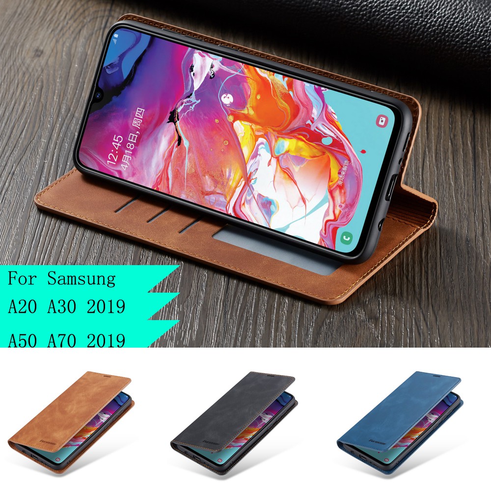 Bao nắp gập trơn màu cho điện thoại Samsung Galaxy A20 A50 A70 A30 A80 A90