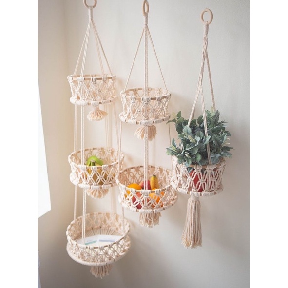 Giỏ treo trái cây/chậu cây macrame 1/2/3 tầng thủ công trang trí