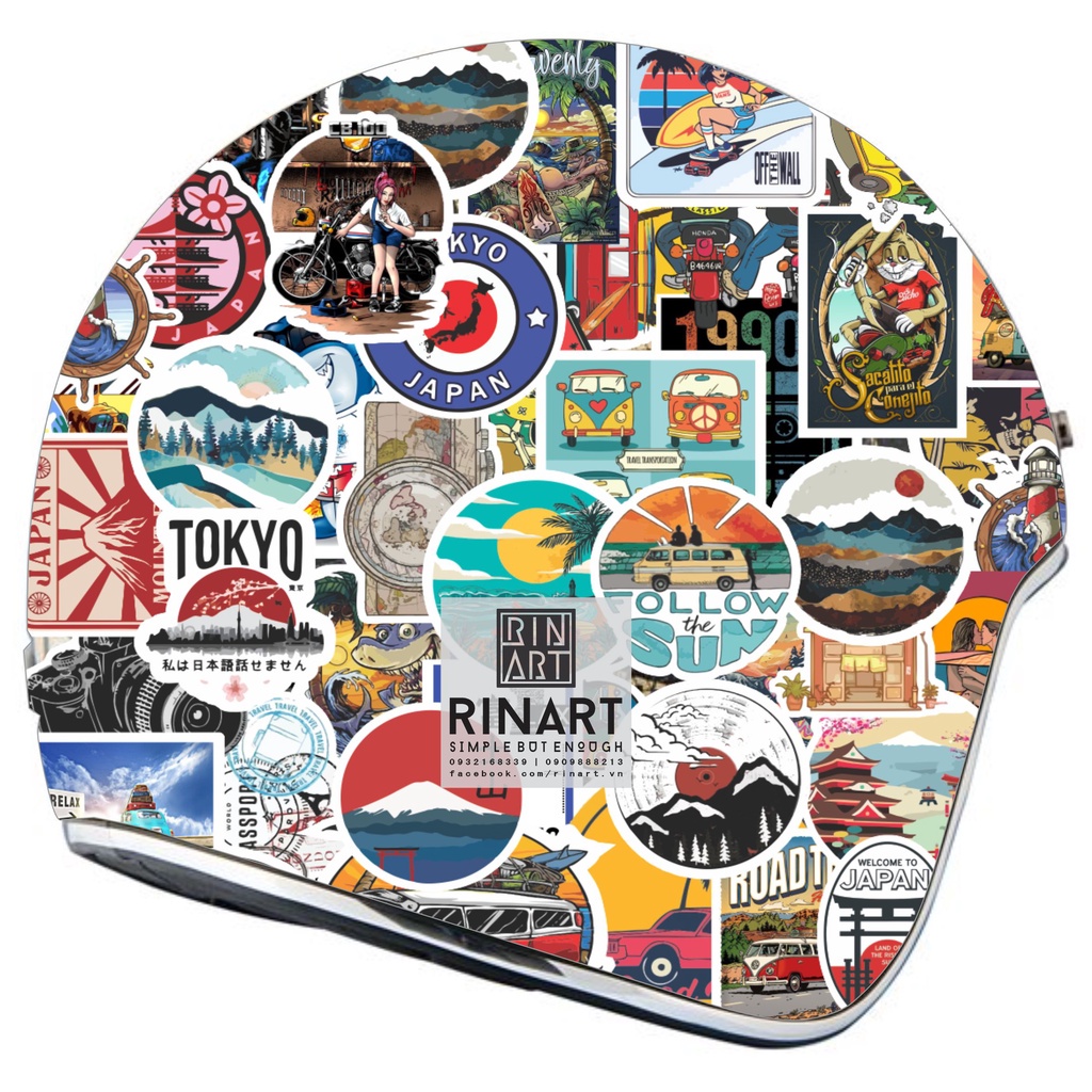 Bộ 200 sticker summer chủ đề du lịch chống nước dán trang trí vali mũ bảo hiểm xe máy laptop điện thoại