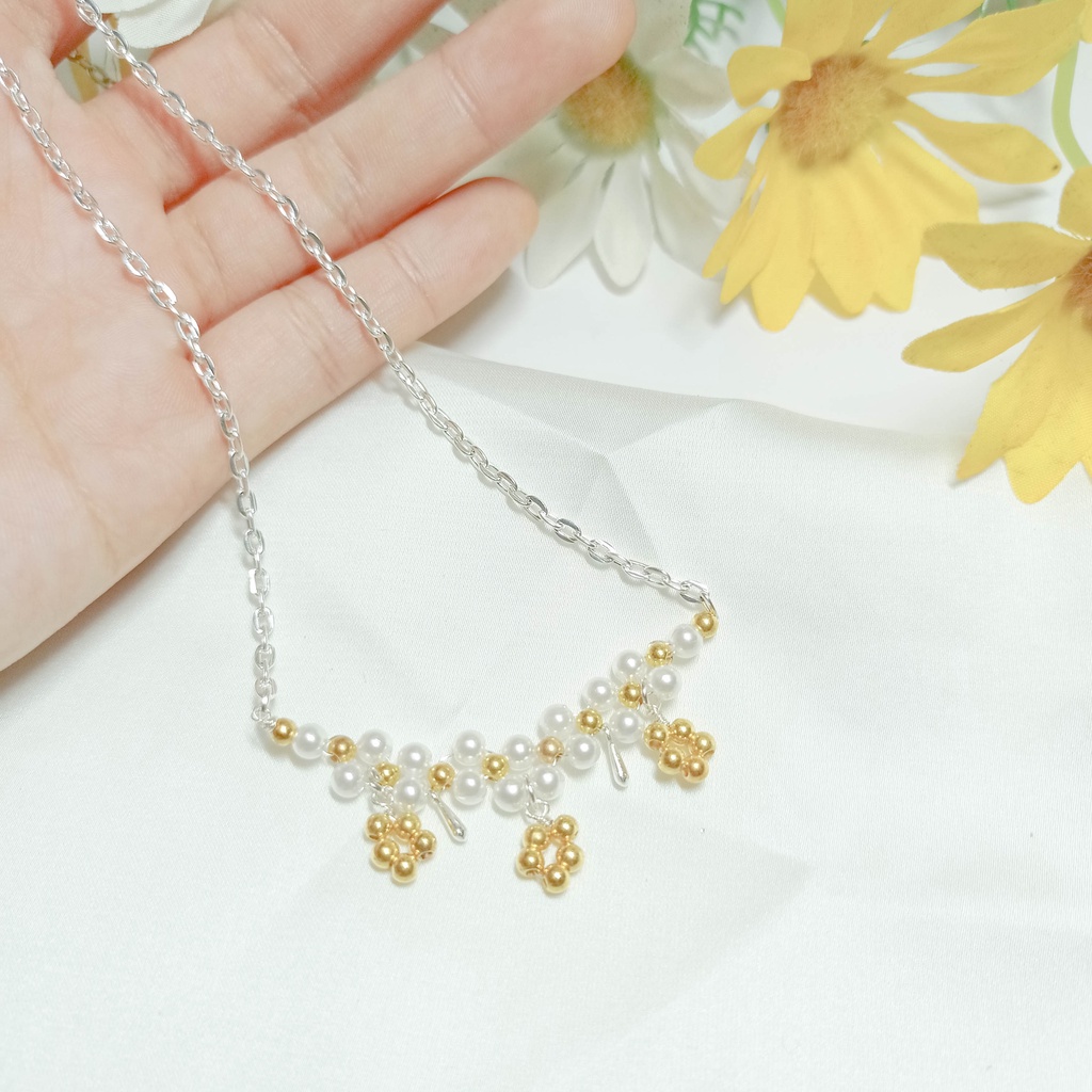 Vòng cổ nữ BLINGBLING mặt chuỗi hoa xâu hạt hồng vàng thanh lịch Hàn Quốc, dây chuyền thời trang, phụ kiện trang sức C07