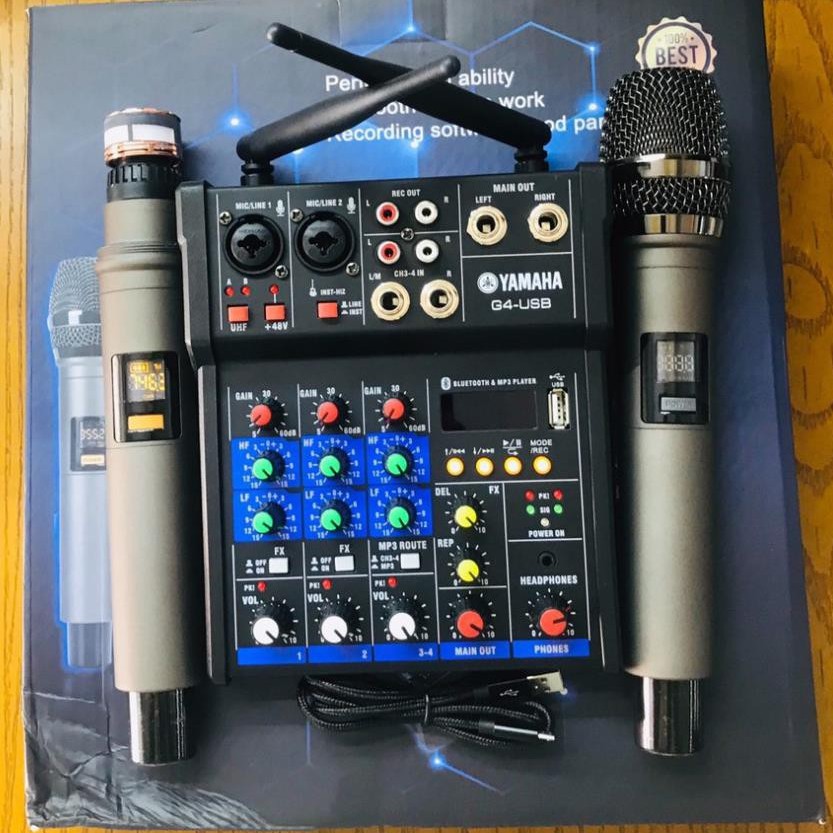 Bộ Mixer Yamaha G4 USB - Mixer Chuyên Karaoke, Livestream, Thu Âm Cao Cấp - Tặng Kèm 2 Micro Không Dây
