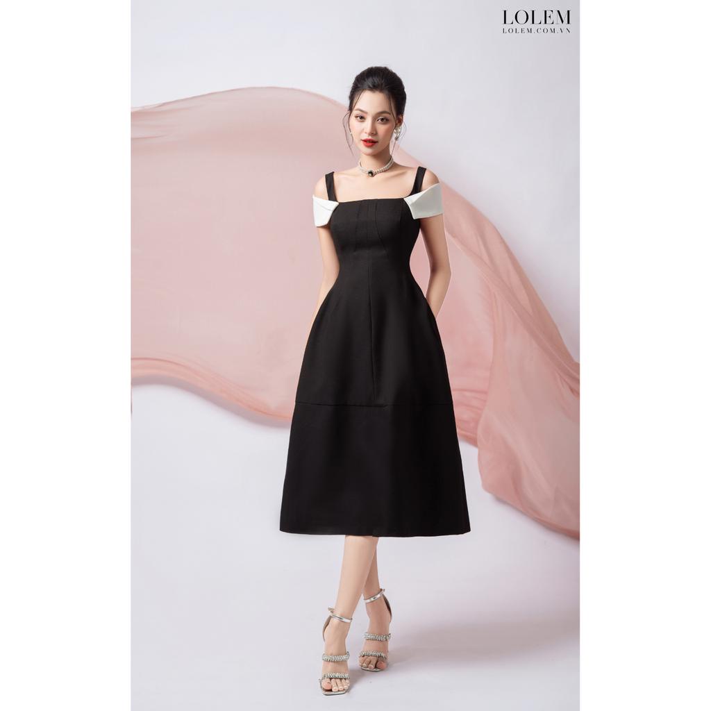 Đầm xòe thắt eo LOLEM DX429 khoét vai chất sạn lụa thoáng mát