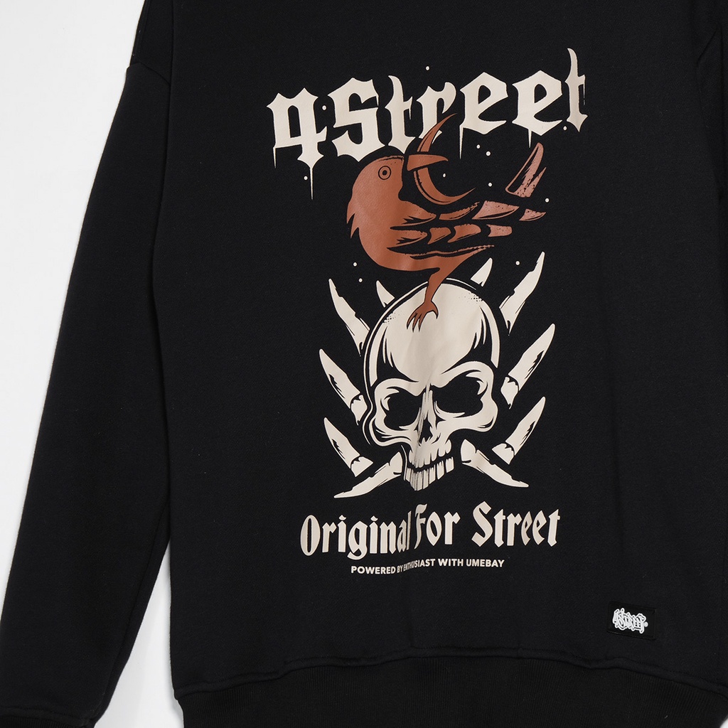 Áo sweater nỉ dài tay nam nữ in logo 4STREET, 100% cotton form oversize cổ tròn USW53