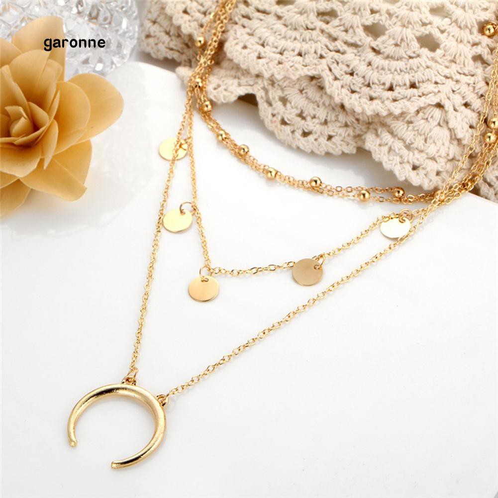 Dây Chuyền Nhiều Lớp Đính Mặt Trăng Lưỡi Liềm Phong Cách Boho