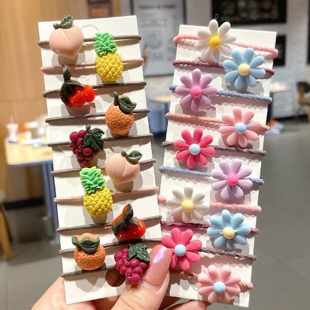 Dây Buộc Tóc Cho Bé Gái Set 10 Chi Tiết Hoạt Hình Dễ Thương