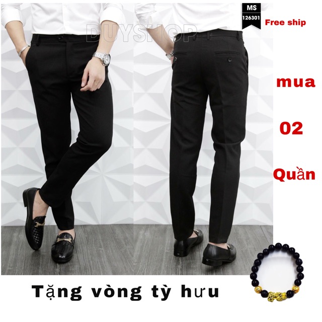 Quần vải đen nam cao cấp - dáng ống côn - quần chất lỳ vải dầy dặn co dãn 4 chiều | BigBuy360 - bigbuy360.vn