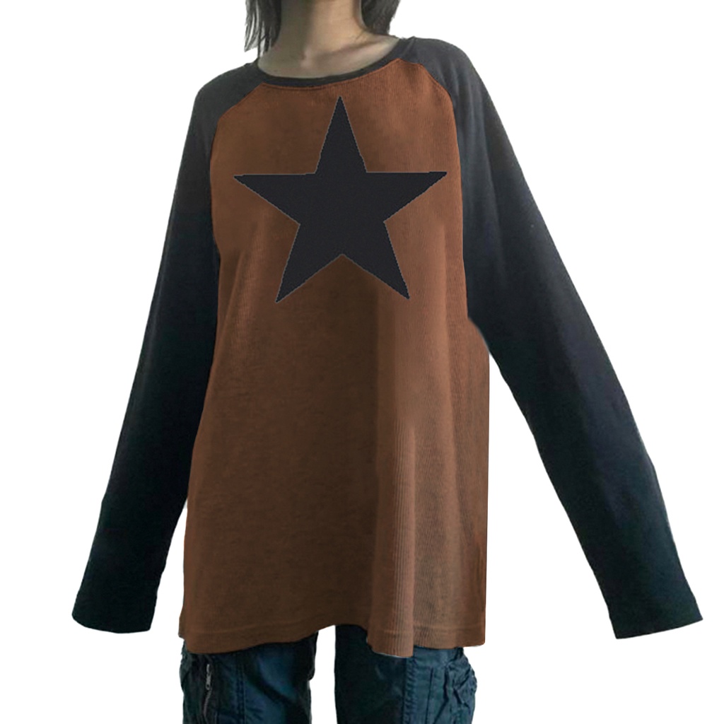 Áo Thun Tay Dài Dáng Rộng In Hình Ngôi Sao Phong Cách Gothic Cổ Điển OKDK-Y2K Fairycore Grunge
