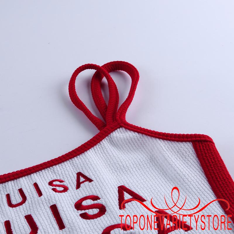 Áo Lửng Hai Dây Thêu Chữ Thời Trang Cho Nữ