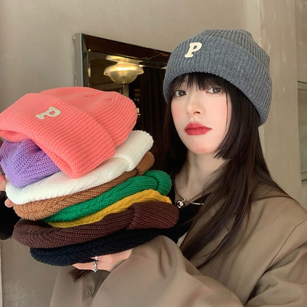 Mũ beanie dệt kim in chữ P độc đáo thời trang phong cách Hàn Quốc cho nữ VANES1