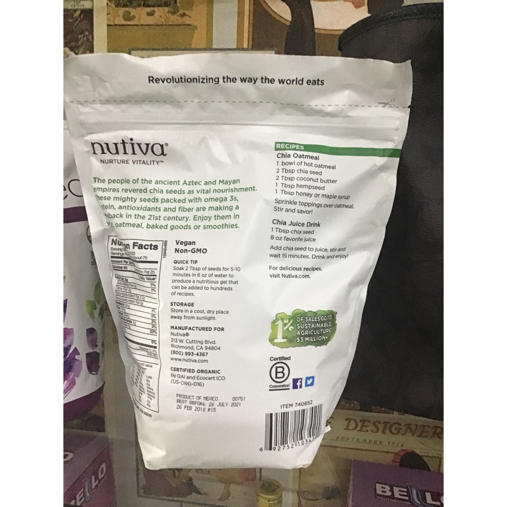 Sản phẩm Hạt Chia Nutifood Nutiva Organic Chia Seed 907g - Hàng Nhập Từ Mỹ - Fascino Queen