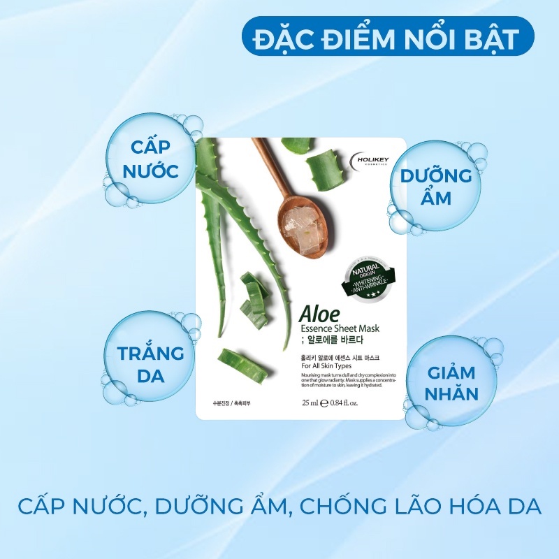 Combo 5 Túi Mặt Nạ Giấy Dưỡng Da Holikey Hàn Quốc Chiết Xuất Lô Hội Giúp Dưỡng Ẩm & Trắng Sáng Mềm Mịn Da 23mlx5