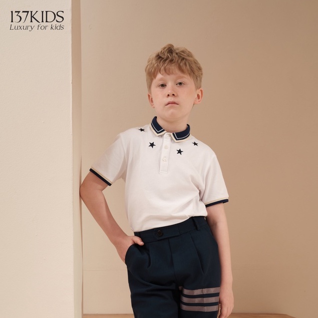 Áo polo cộc tay unisex 137KIDS thiết kế chất cotton cao cấp cổ hình sao dễ thương cho bé