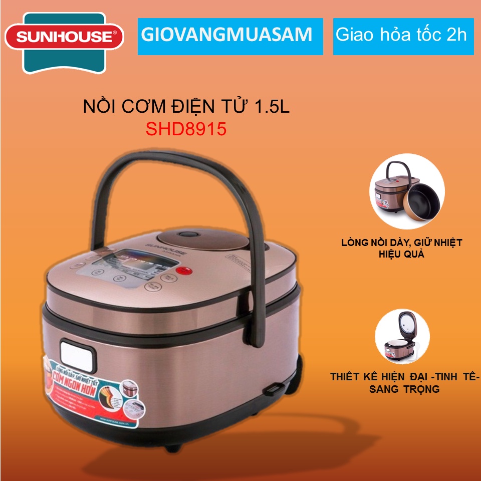 Nồi cơm điện tử 1,5L Sunhouse MAMA SHD8915 TẶNG KÈM Đồng hồ treo tường thời trang