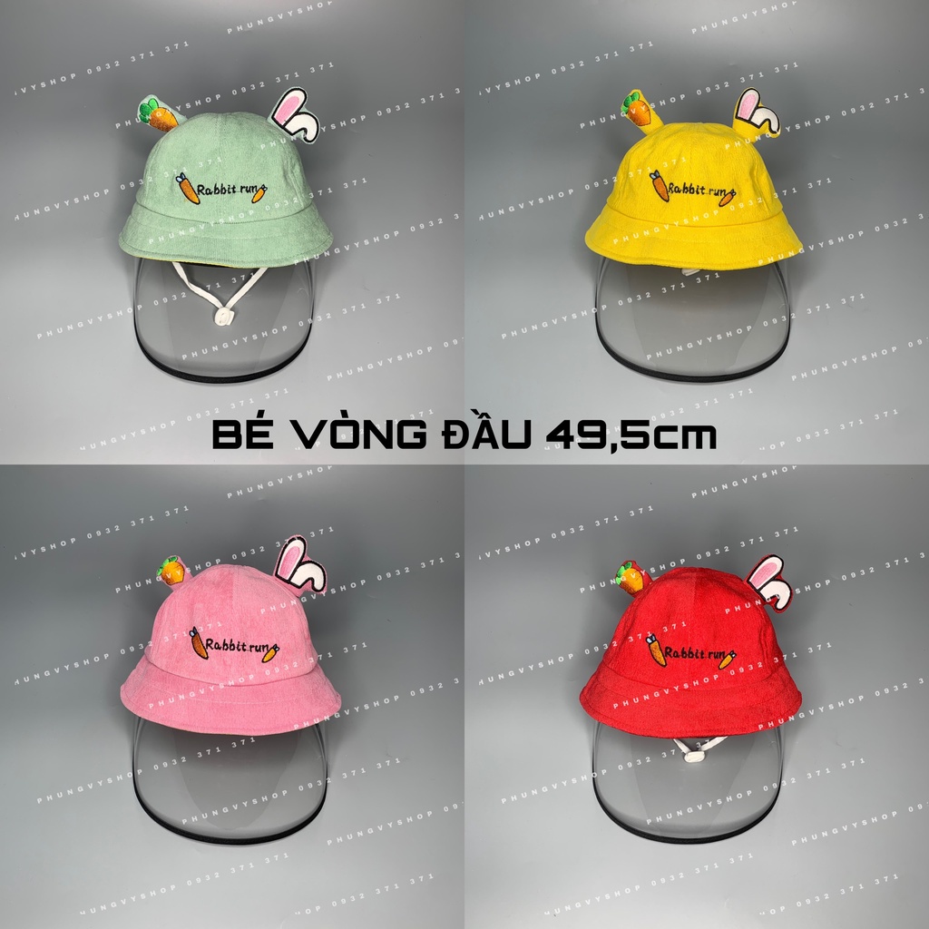 Bé &lt;2 tuổi/ Vòngđầu 49.5cm– Mũ CHỐNG GIỌT BẮN cho bé trai bé gái - RAB RUN- Nón cản bụi trẻ em