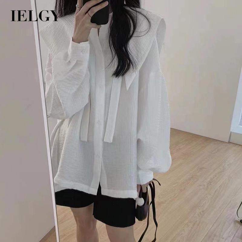 IELGY    Áo Sơ Mi Dài Tay Màu Sắc Trơn Phong Cách Hàn Quốc Cho Nữ