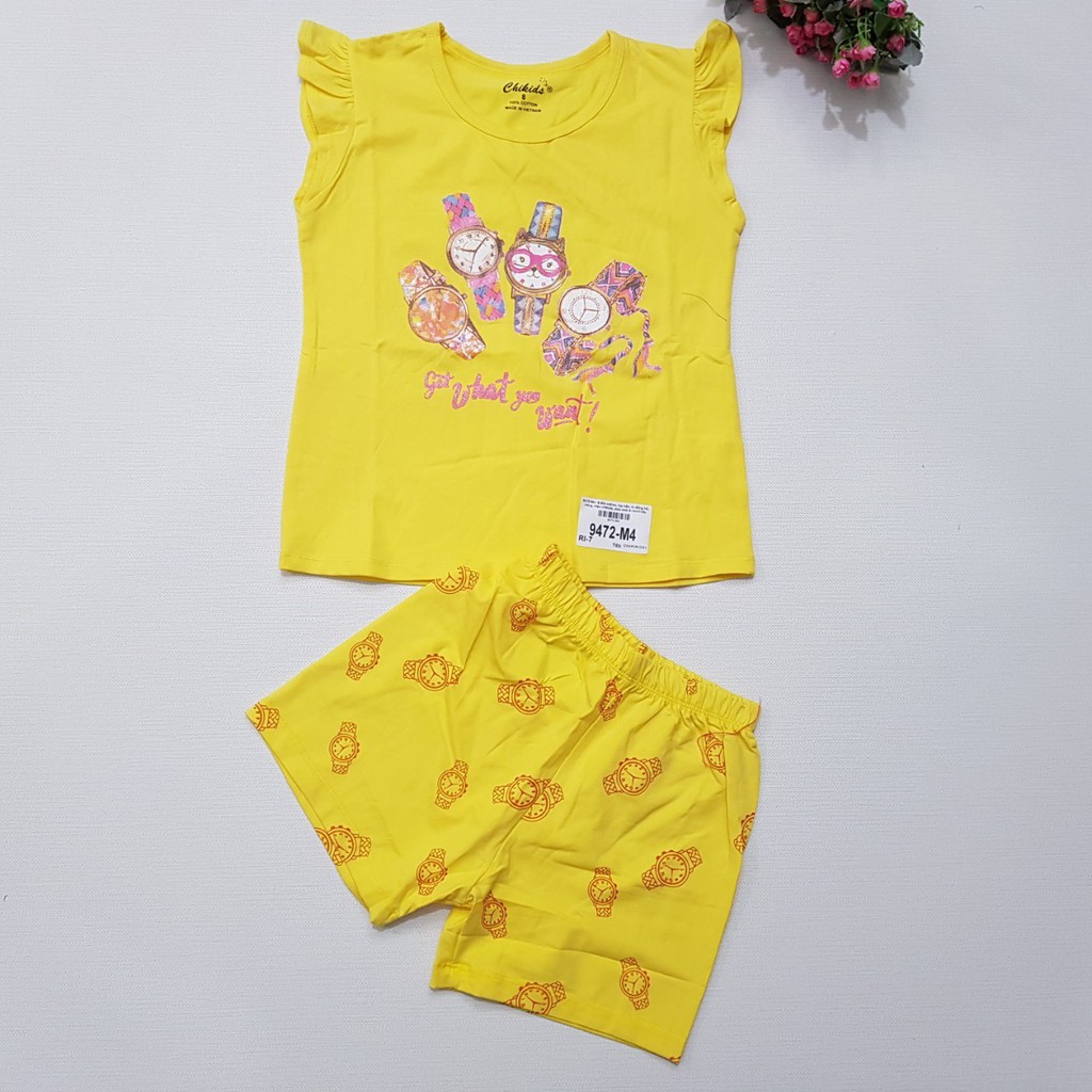 9472-M1- Bộ BG cotton,tay hến,in đồng hồ,hồng phấn,Made in VietNam,size nhỡ 8-14/ri7,(combo 7 sản phẩm từ nhỏ đến lớn)