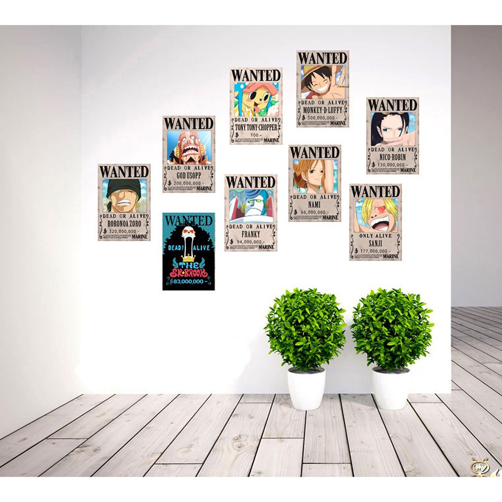 poster dán tường truy nã one pice 9 tấm khổ A3