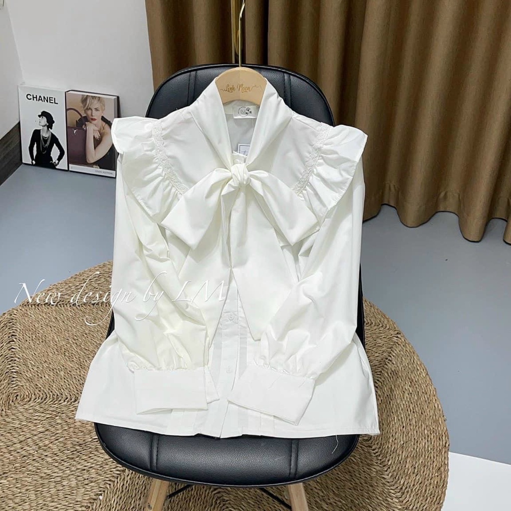 [ẢNH THẬT] - Áo sơ mi trắng tiểu thư ulzzang cổ nơ viền ren - SM35 - jannahouse