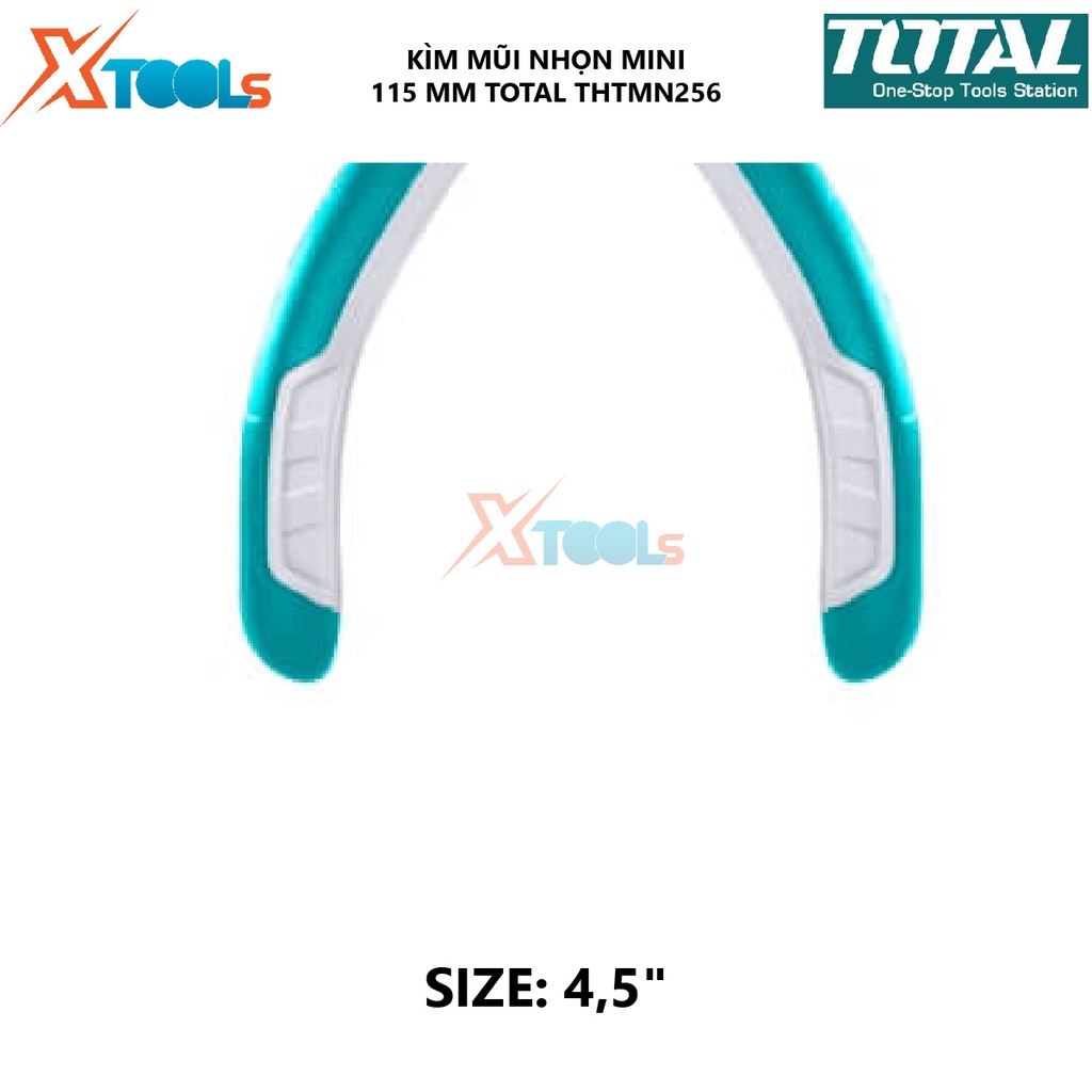 Kìm mũi nhọn mini TOTAL THTMN256 | Kềm mũi nhọn Kích thước 4,5 &quot;/ 115mm, Đầu kềm được đánh bóng và chống gỉ, Tay cầm hai