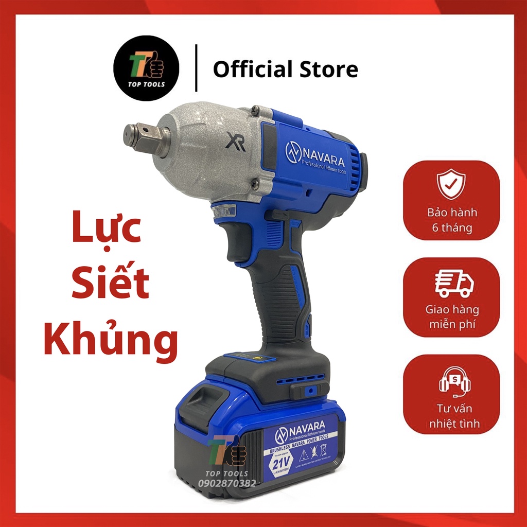Máy bắn Bulong, Máy siết bulong Navara 6003, Lực siết khủng 880Nm, Động cơ không chổi than, Pin 10cell