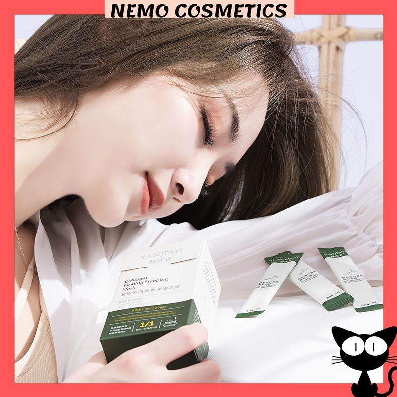 (Hộp 20 gói ) Mặt nạ ngủ thạch collagen YANJIAYI giúp dưỡng trắng hỗ trợ nâng cơ, căng bóng