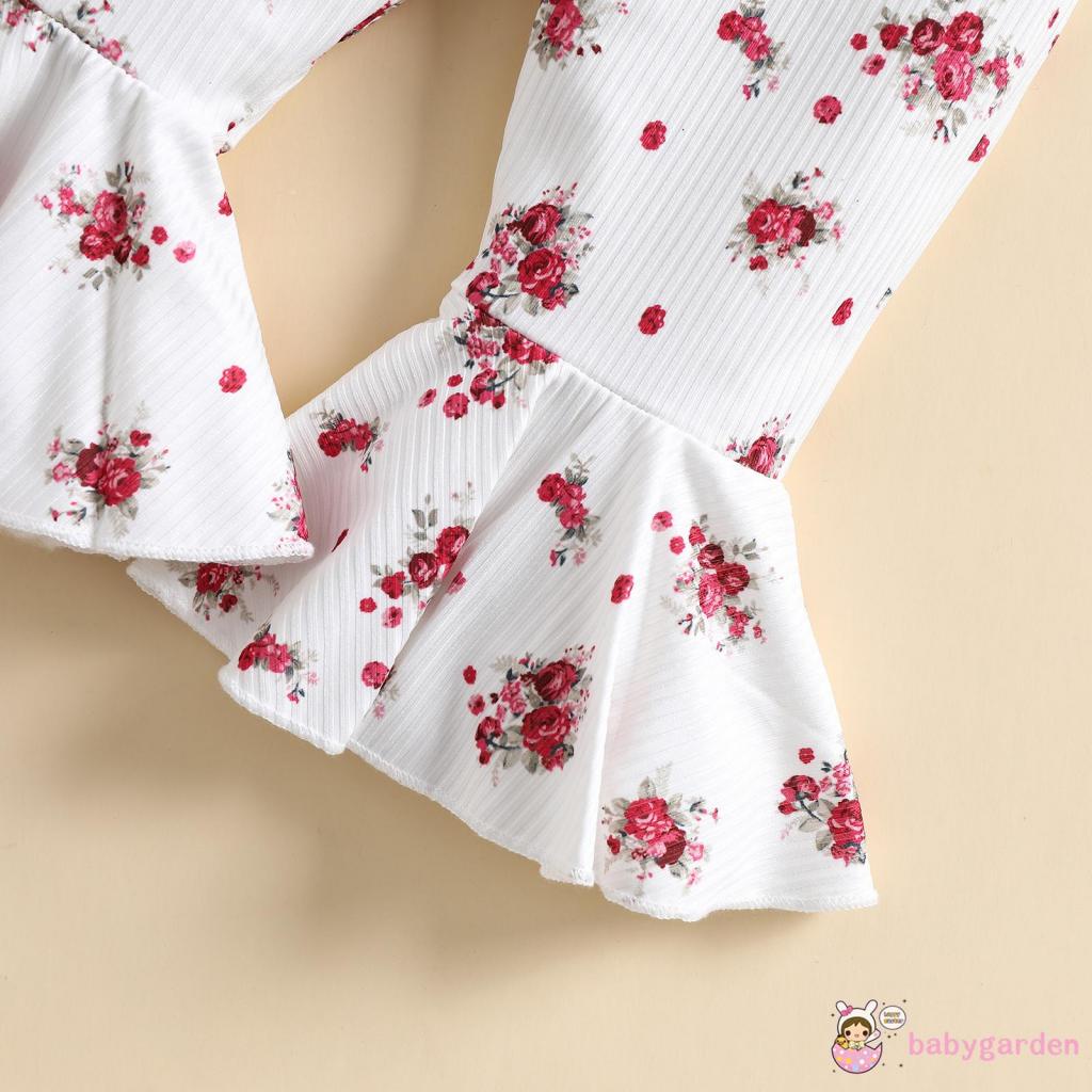 BABYGARDEN 0-3years Baby Girl Halter Tanks Tops + Flared Pants, Floral Print Wide Elastic Waist Summer Clothing Set