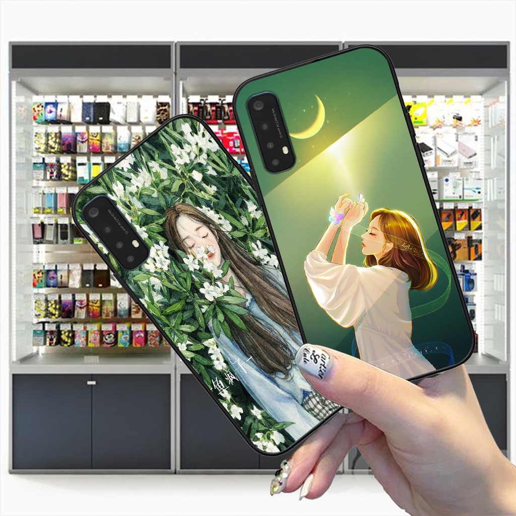 Ốp Realme 7 / 7 Pro / 8 bộ hình cô gái và mèo cưng xinh xắn dễ thương cực đẹp