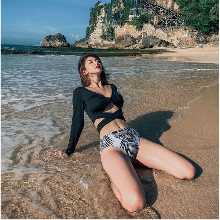 [ HÀNG CÓ SẴN ] Bikini Quảng Châu dài tay thắt eo cá tính -Áo tắm đi biển nữ 2020 B1982 | WebRaoVat - webraovat.net.vn