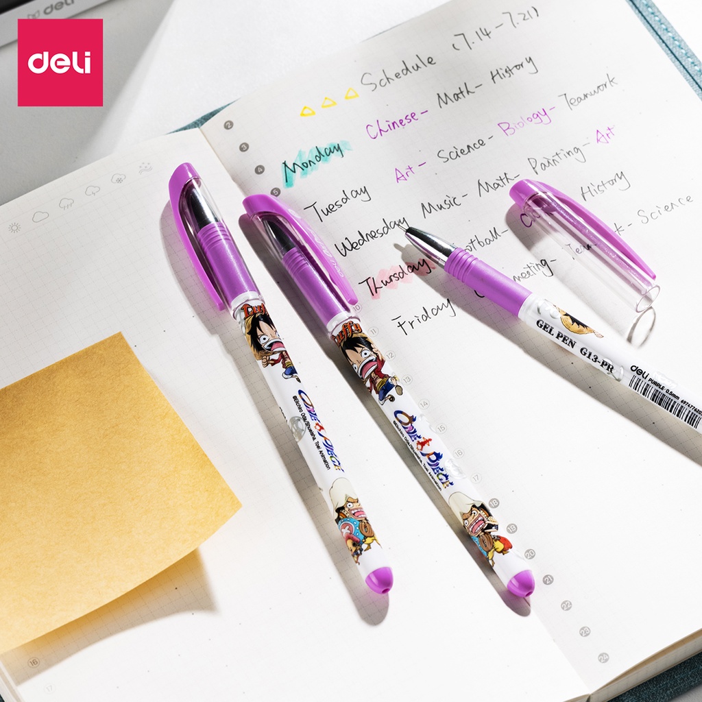 Hộp 12 bút gel Deli One Piece - Vua Hải Tặc G13-PR nét 0.5mm - Mực tím