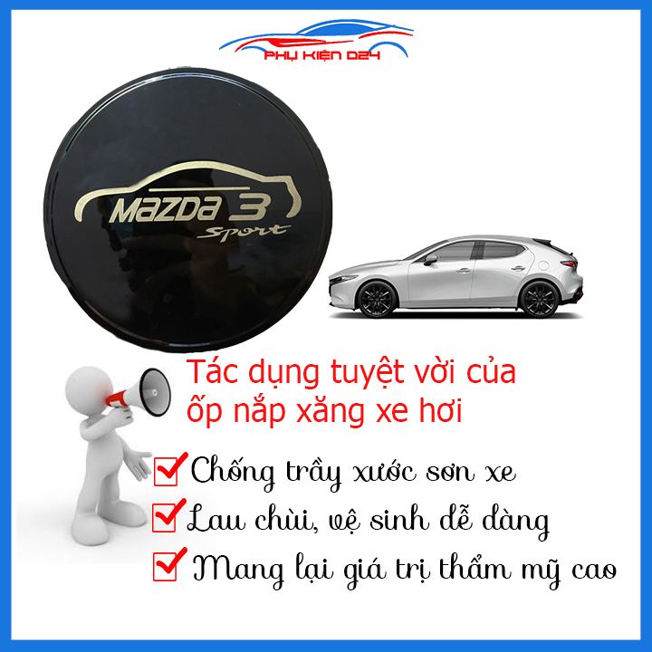 Ốp nắp bình xăng Mazda 3 2020-2021-2022-2023 vân titan chống trầy trang trí ô tô