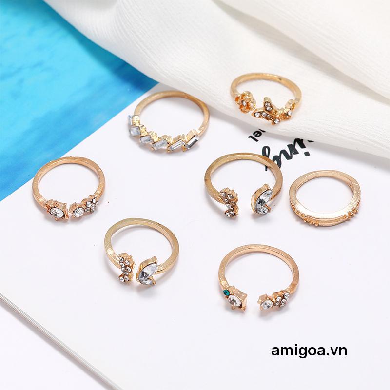 ✨✨Set 7 Nhẫn Đính Đá Phong Cách vintage Thời Trang Cho Nữ