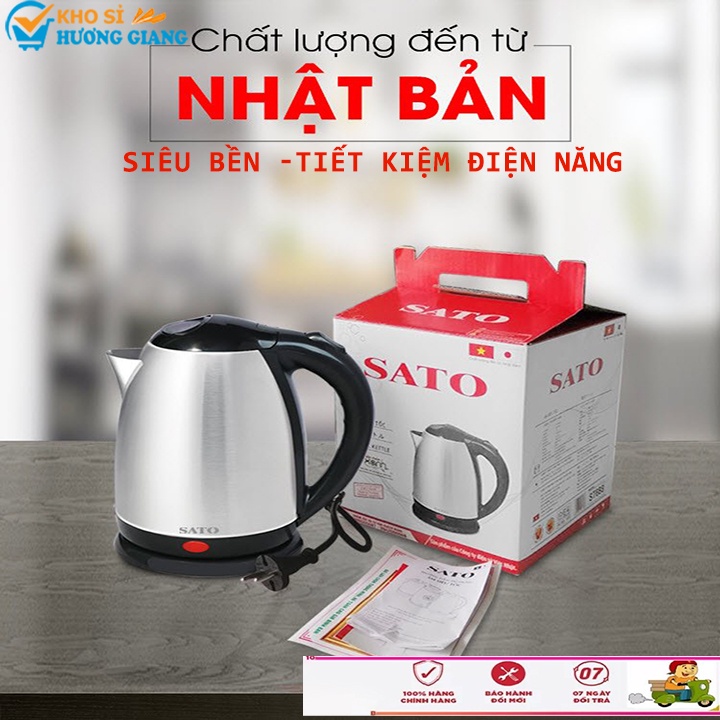 Ấm siêu tốc SATO Nhật bản, Ấm đun nước 1,8l inox siêu bền [Bảo hành 24 tháng]