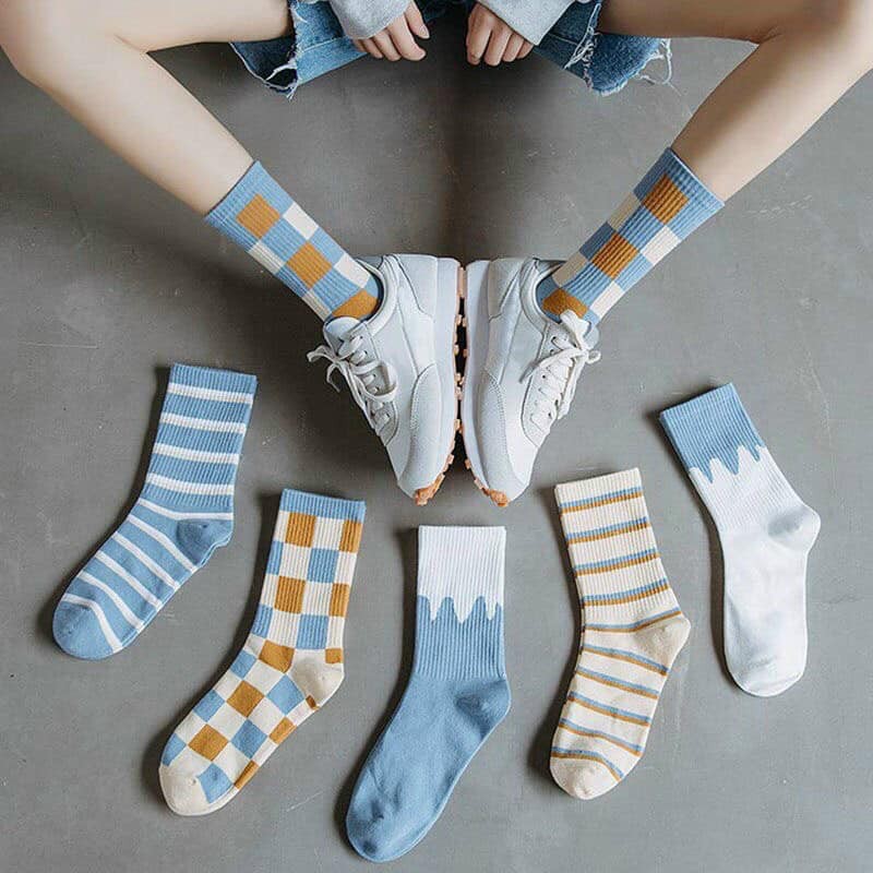 LÓ 5 ĐÔI TẤT CAO CỔ KẺ CARO HÀN QUỐC CHO NỮ