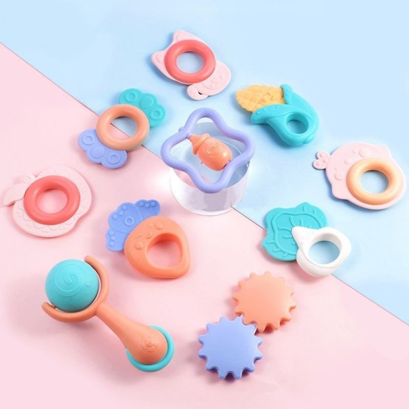 Đồ chơi gặm nướu silicon tập cầm nắm cho bé sơ sinh giảm ngứa lợi khi mọc răng Baby Rattle hộp 10 cái