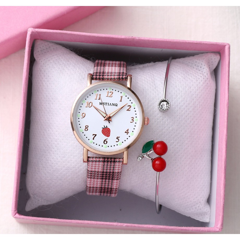 Đồng hồ thời trang nữ Mstianq MS31 dây da sọc caro cực đẹp, mặt số dể dàng xem giờ | BigBuy360 - bigbuy360.vn