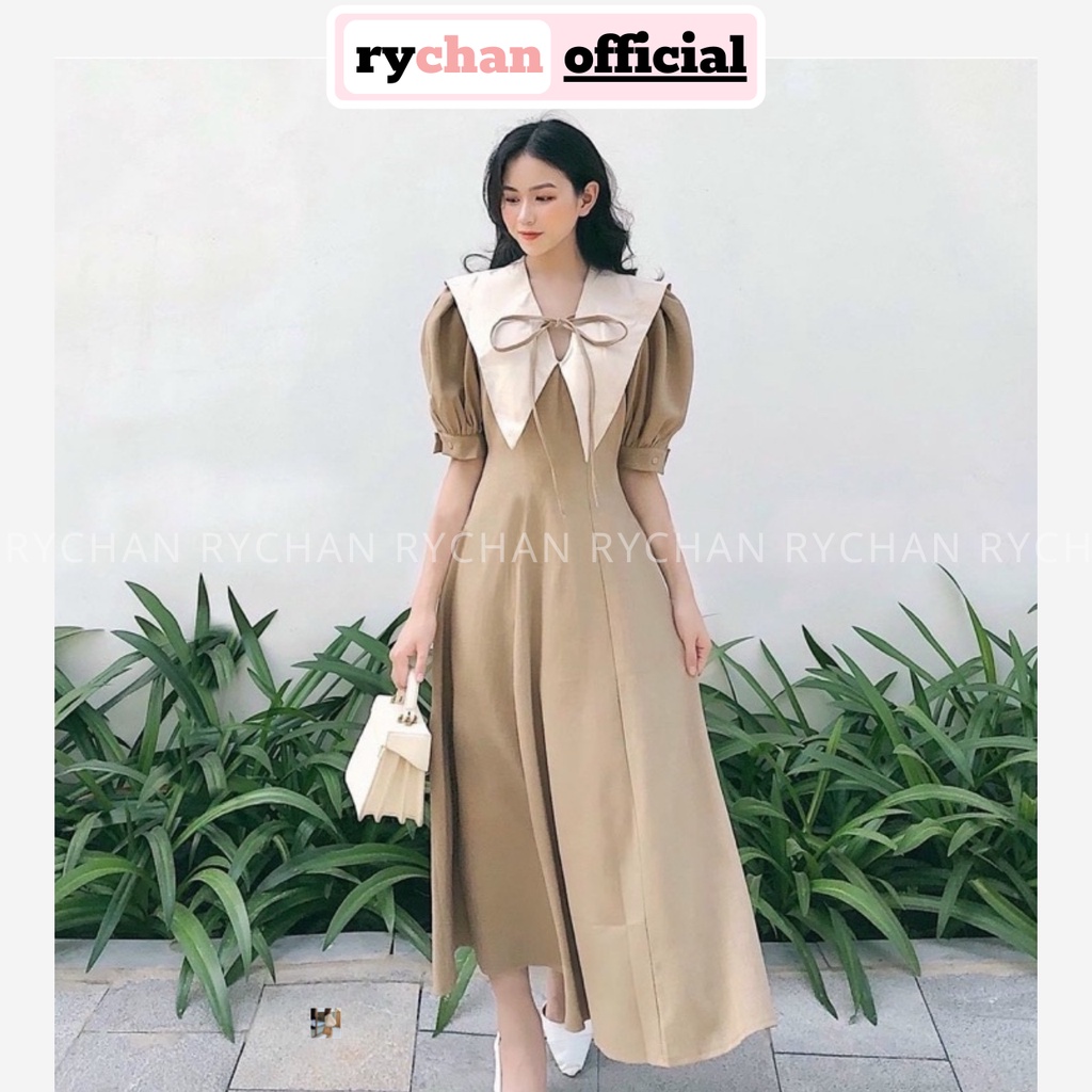 Đầm Dự Tiệc Nữ Tay Phồng Nơ Cổ Sang Trọng Thanh Lịch, Đầm Đi Picnic Đi Chơi Form Dài Phong Cách Vintage Retro - DX9716