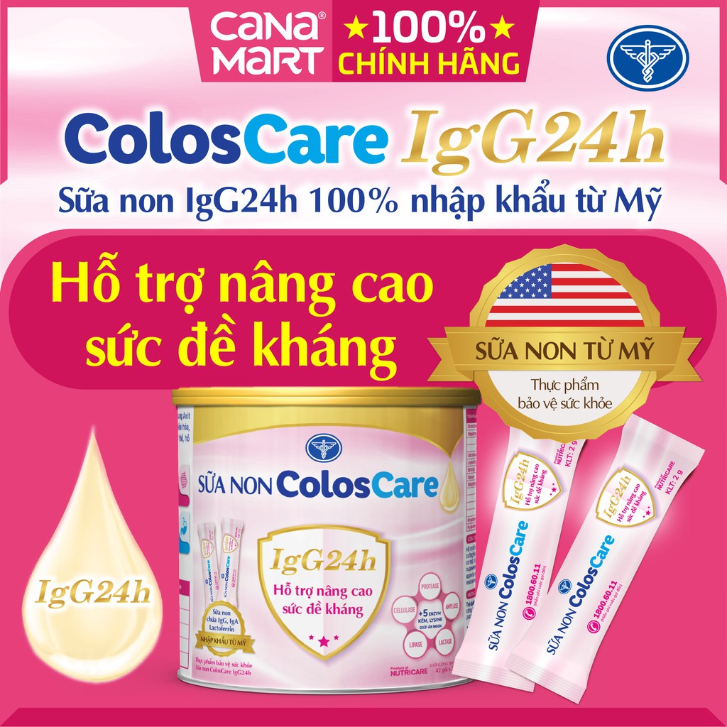 ☏№⊙Sữa non tốt cho bé Nutricare Coloscare IgG 24h tăng cường sức đề kháng, hệ miễn dịch (Lon 42 gói x 84g)