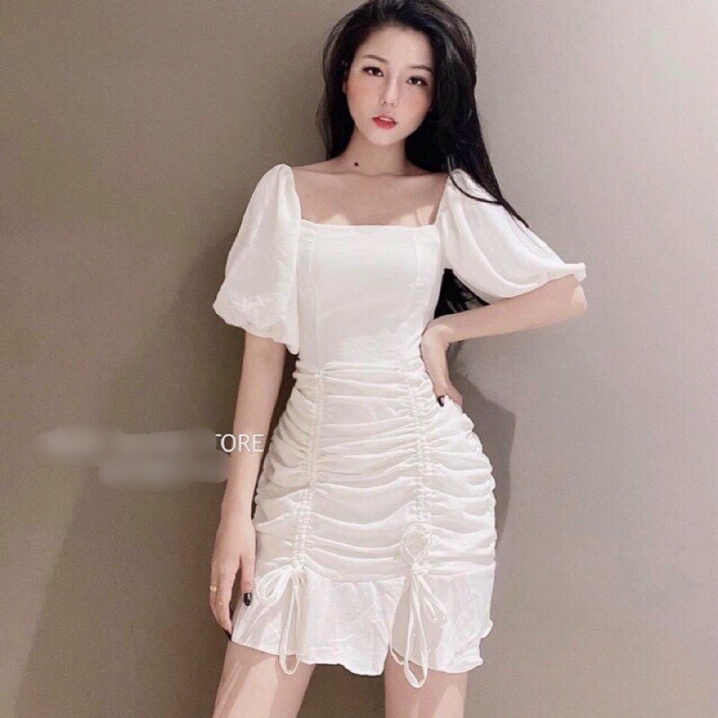 Đầm đuôi cá rút eo tay phồng