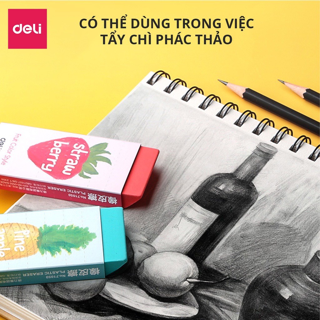 Gôm tẩy siêu to Deli hình vẽ hoa quả - cỡ lớn dùng lâu dài ít vụn tẩy sạch không gãy -  7105