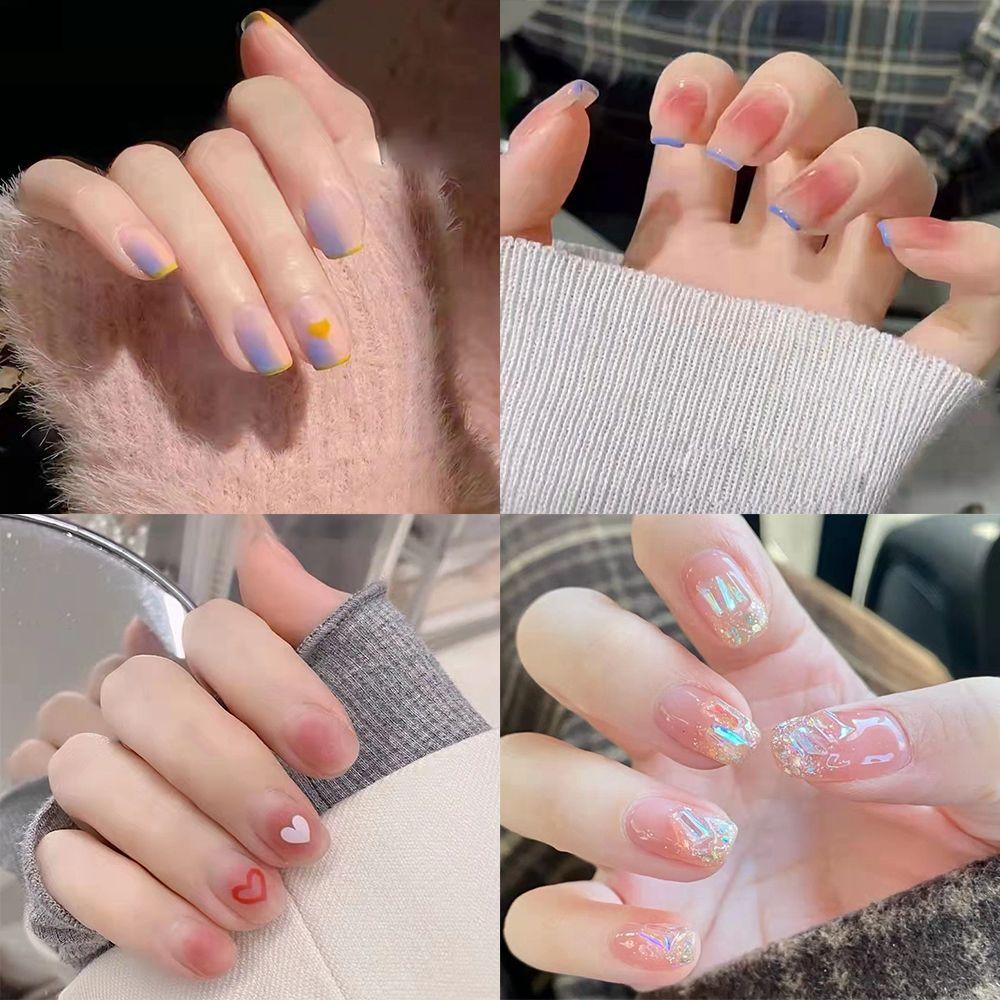 Bộ 24 Móng Tay Giả Ngắn / Tròn / Vuông Che Phủ Toàn Diện Có Thể Tháo Rời