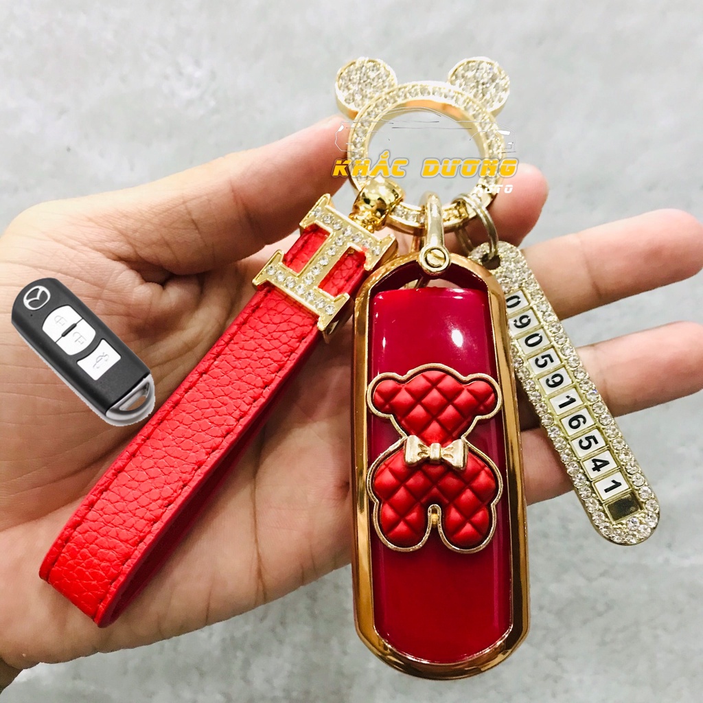 Ốp chìa khoá Mazda 2 3 6 CX5 CX8 TPU 3 nút đính đá nhân tạo cao cấp sang trọng