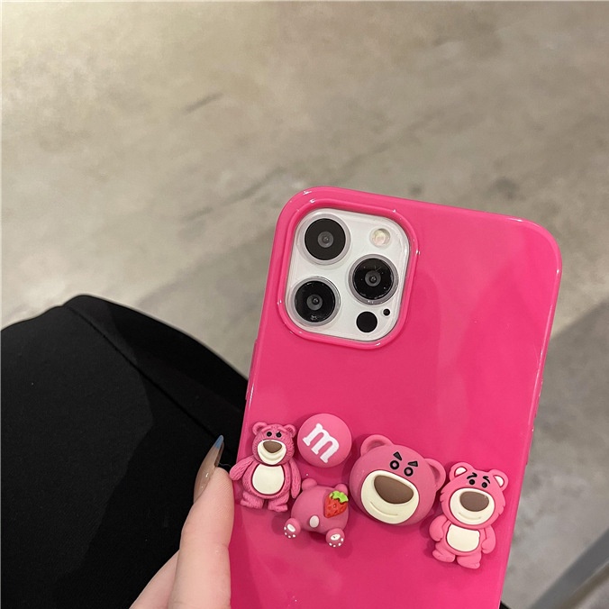 Ốp Điện Thoại Silicon Mềm Họa Tiết Gấu Dâu Ba Chiều Cho iphone12pro max 11 7 xsmax
