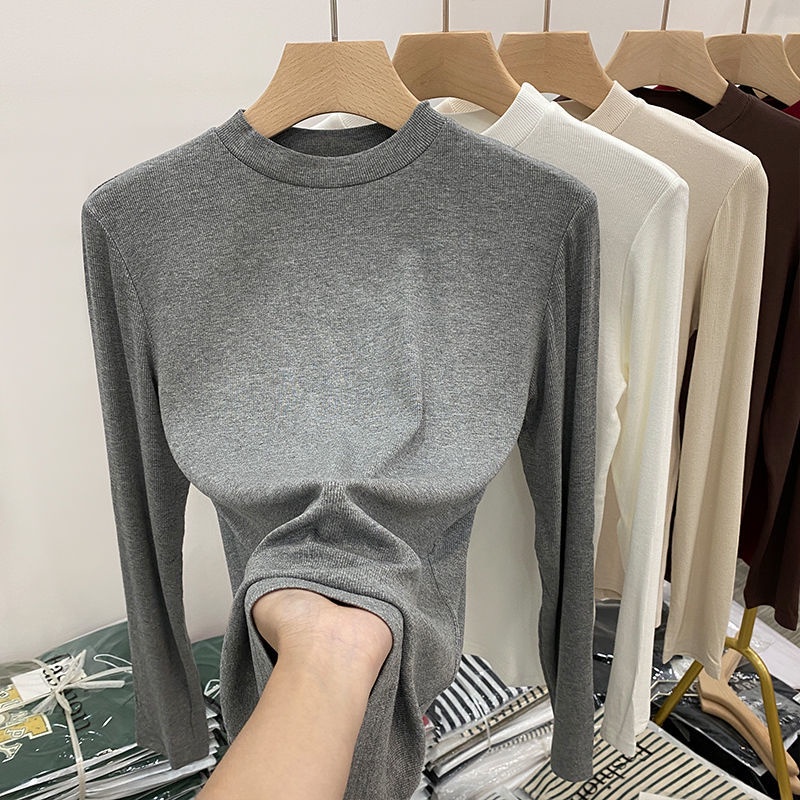 Áo Thun Mỏng Tay Dài Cổ Đứng Ôm Dáng Phong Cách Hàn Quốc Thời Trang Mùa Thu Cho Nữ