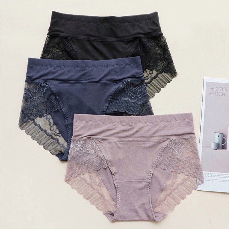 Quần Lót Cotton Cạp Cao Phối Ren Gen Nhẹ Che Khuyết Điểm 8889