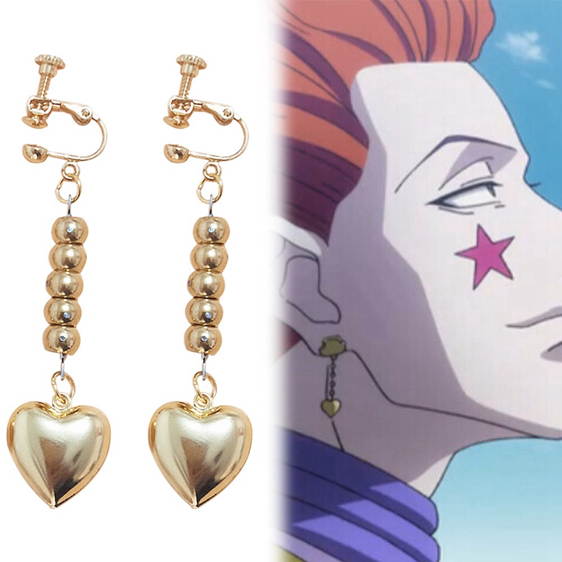 Khuyên Tai Kim Loại Không Gỉ Màu Vàng Hình Trái Tim Anime HunterxHunter Hisoka Hóa Trang