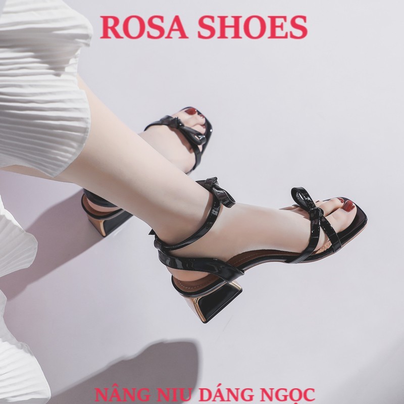 Giày gót vuông Giày Cao Gót Sandal quai nơ ú hở gót 5p Mys Rosa Shoes
